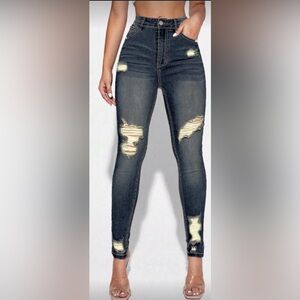 Distressed High-Waisted Skinny Jeans
